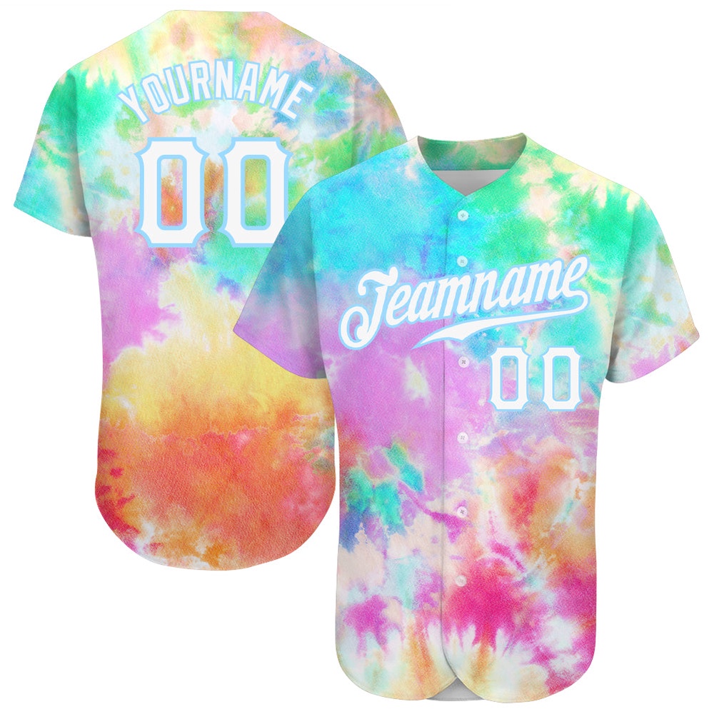 Tie Dye White-Light Blue 3D Rainbow Authentic Baseball Jersey, Custom Baseball Jersey, Personalized Sport Jersey