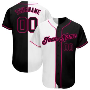 White-Black Pink Authentic Split Fashion Baseball Jersey,…