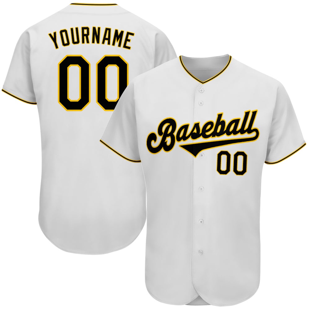White Black-Gold Authentic Baseball Jersey, Custom Baseball Jersey, Personalized Sport Jersey White Black-Gold Authentic Baseball Jersey, Custom Baseball Jersey, Personalized Sport Jersey