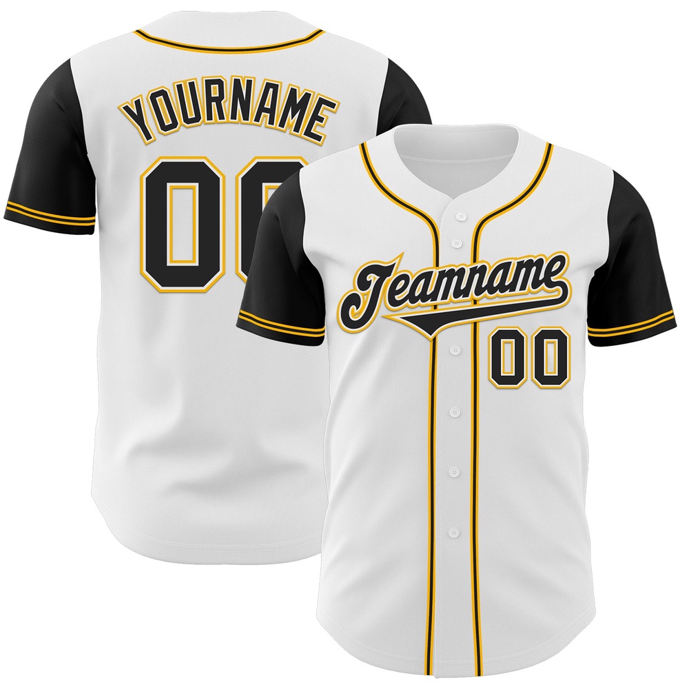 White Black-Gold Authentic Two Tone Baseball Jersey, Custom Baseball Jersey, Personalized Sport Jersey White Black-Gold Authentic Two Tone Baseball Jersey, Custom Baseball Jersey, Personalized Sport Jersey