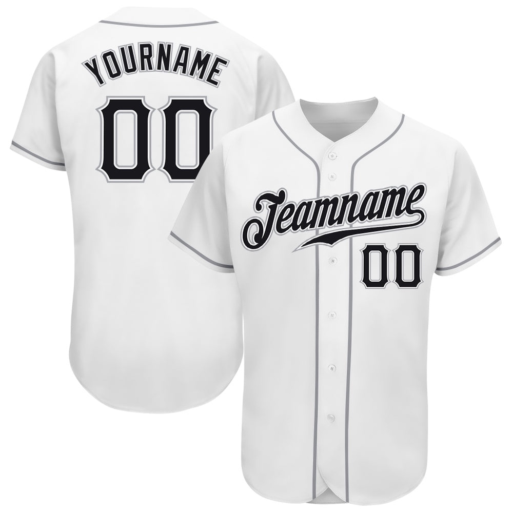 White Black-Gray Authentic Baseball Jersey, Custom Baseball Jersey, Personalized Sport Jersey White Black-Gray Authentic Baseball Jersey, Custom Baseball Jersey, Personalized Sport Jersey