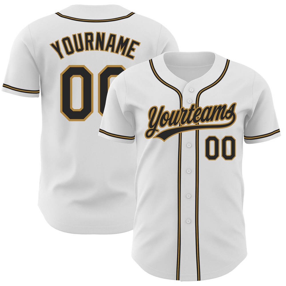 White Black-Old Gold Authentic Baseball Jersey, Custom Baseball Jersey, Personalized Sport Jersey White Black-Old Gold Authentic Baseball Jersey, Custom Baseball Jersey, Personalized Sport Jersey
