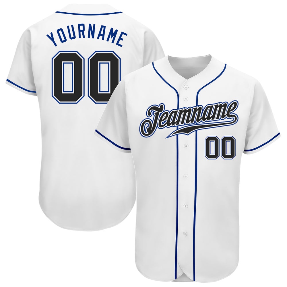 White Black-Royal Authentic Baseball Jersey, Custom Baseball Jersey, Personalized Sport Jersey White Black-Royal Authentic Baseball Jersey, Custom Baseball Jersey, Personalized Sport Jersey
