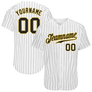 White Black Pinstripe Black-Gold Authentic Baseball Jersey,…