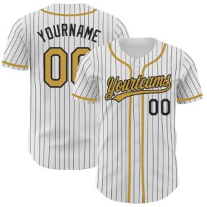 White Black Pinstripe Old Gold Authentic Baseball…