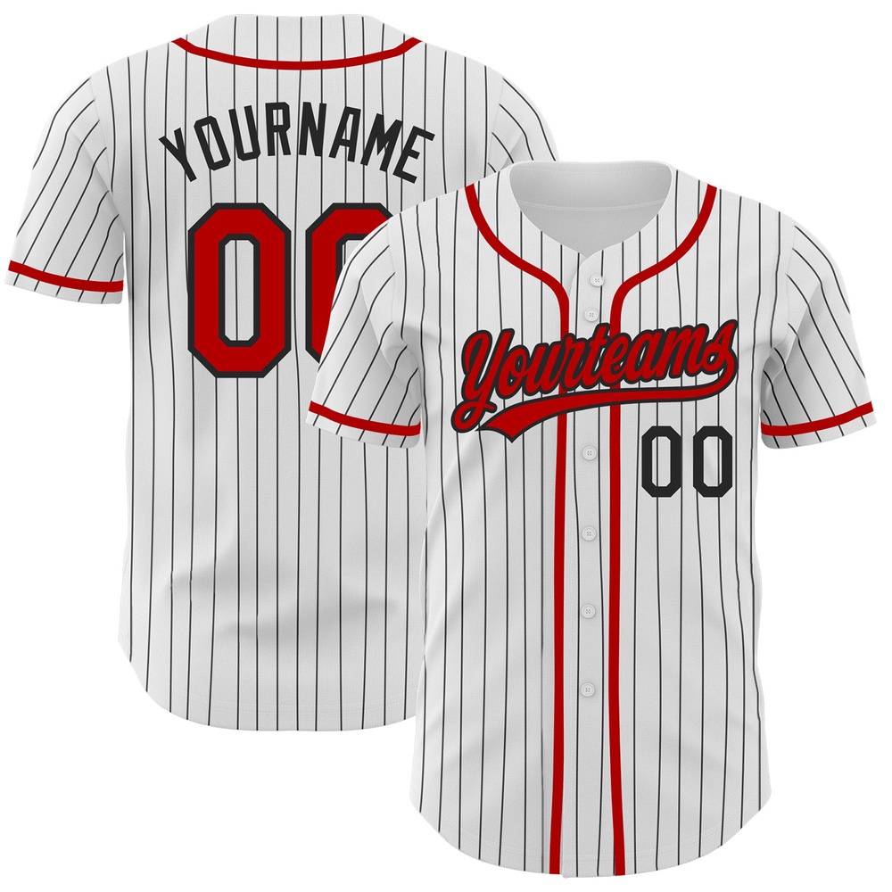 White Black Pinstripe Red Authentic Baseball Jersey, Custom Baseball Jersey, Personalized Sport Jersey White Black Pinstripe Red Authentic Baseball Jersey, Custom Baseball Jersey, Personalized Sport Jersey