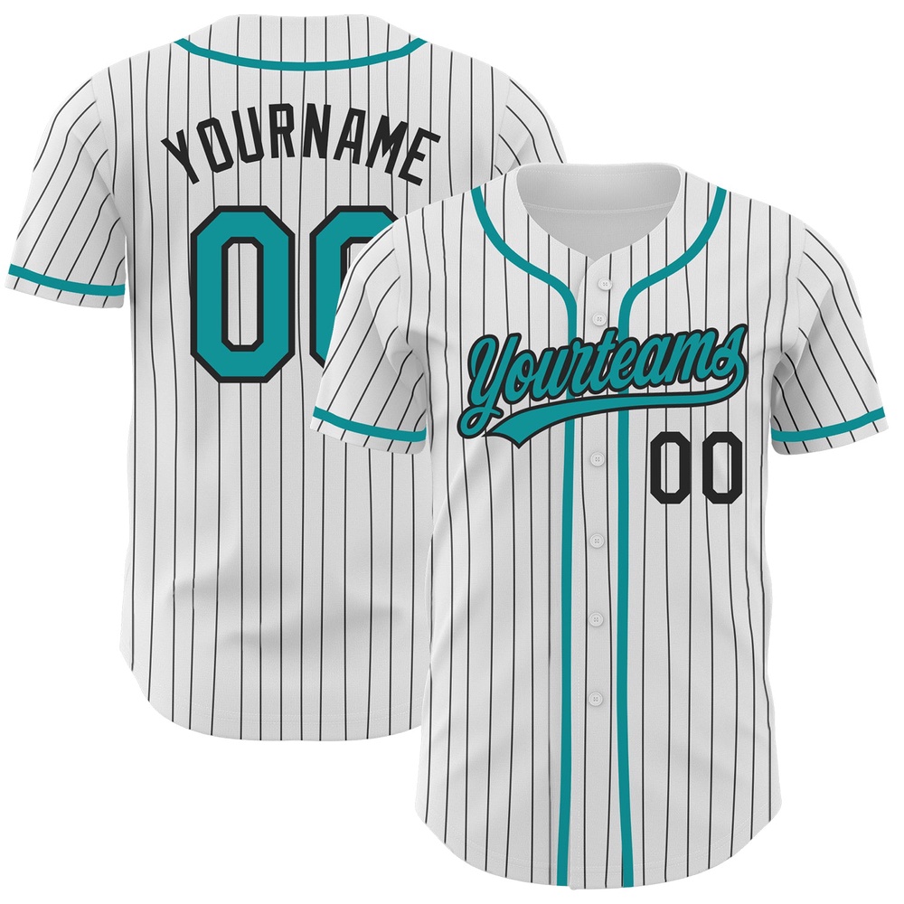 White Black Pinstripe Teal Authentic Baseball Jersey, Custom Baseball Jersey, Personalized Sport Jersey White Black Pinstripe Teal Authentic Baseball Jersey, Custom Baseball Jersey, Personalized Sport Jersey