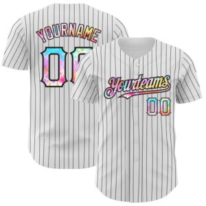 White Black Pinstripe Tie Dye Authentic Baseball…