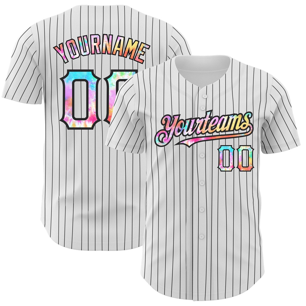 White Black Pinstripe Tie Dye Authentic Baseball Jersey, Custom Baseball Jersey, Personalized Sport Jersey White Black Pinstripe Tie Dye Authentic Baseball Jersey, Custom Baseball Jersey, Personalized Sport Jersey