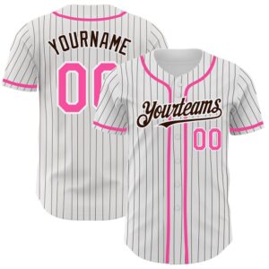 White Brown Pinstripe Pink Authentic Baseball Jersey,…