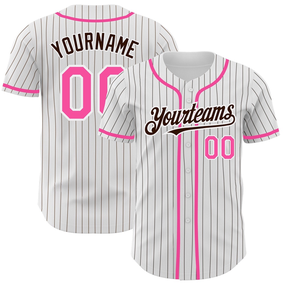 White Brown Pinstripe Pink Authentic Baseball Jersey, Custom Baseball Jersey, Personalized Sport Jersey White Brown Pinstripe Pink Authentic Baseball Jersey, Custom Baseball Jersey, Personalized Sport Jersey