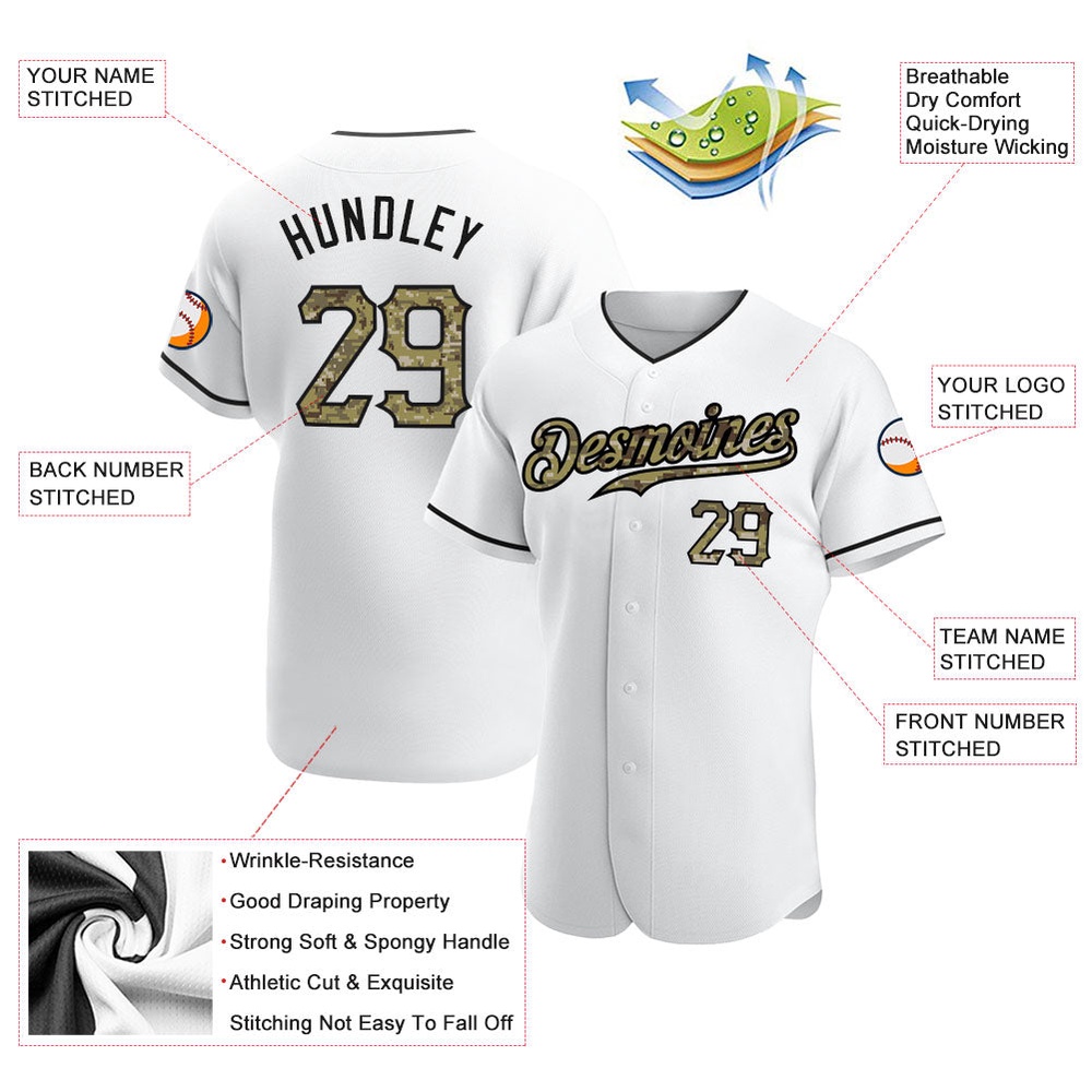 White Camo-Black Authentic Baseball Jersey, Custom Baseball Jersey, Personalized Sport Jersey White Camo-Black Authentic Baseball Jersey, Custom Baseball Jersey, Personalized Sport Jersey