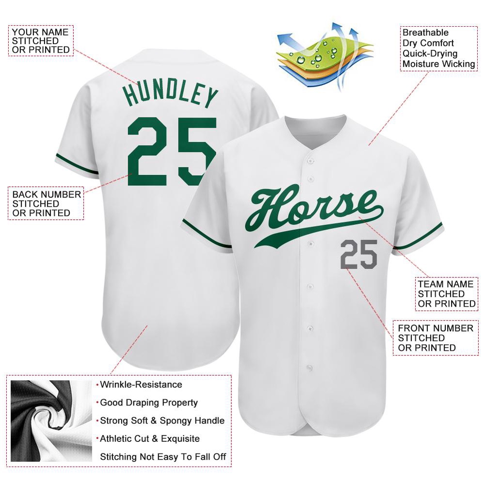 White Kelly Green-Gray Authentic St. Patrick’s Day Baseball Jersey, Custom Baseball Jersey, Personalized Sport Jersey