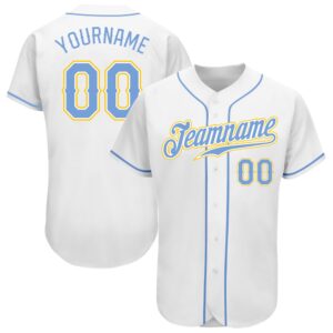 White Light Blue-Gold Authentic Baseball Jersey, Custom…