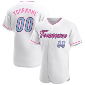 White Light Blue-Pink Authentic Baseball Jersey, Custom…