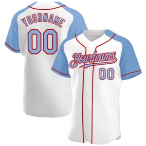 White Light Blue-Red Authentic Raglan Sleeves Baseball…