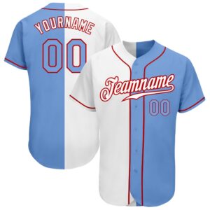 White Light Blue-Red Authentic Split Fashion Baseball…