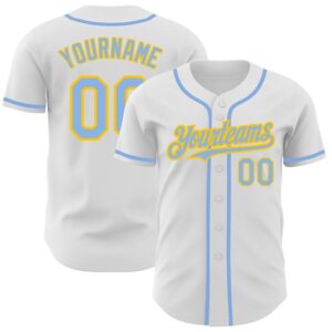 White Light Blue-Yellow Authentic Baseball Jersey, Custom…