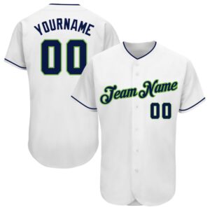 White Navy-Neon Green Authentic Baseball Jersey, Custom…