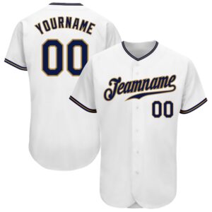 White Navy-Old Gold Authentic Baseball Jersey, Custom…