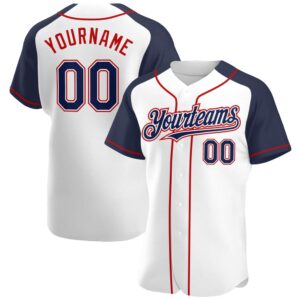 White Navy-Red Authentic Raglan Sleeves Baseball Jersey,…