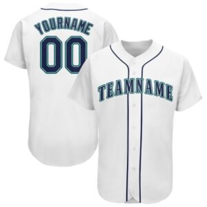 White Navy-Teal Baseball Jersey, Custom Baseball Jersey,…