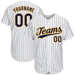 White Navy Pinstripe Navy-Gold Authentic Baseball Jersey,…