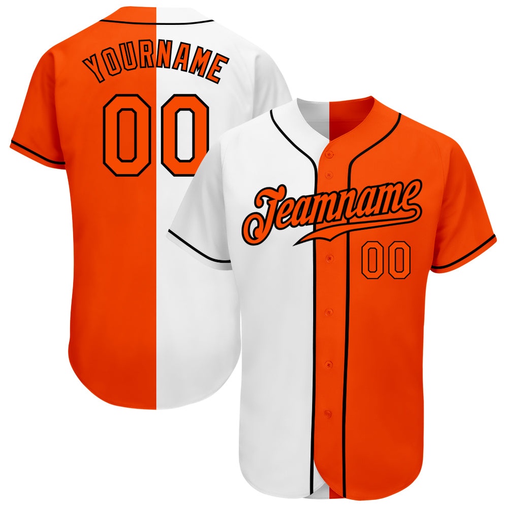 White Orange-Black Authentic Split Fashion Baseball Jersey, Custom Baseball Jersey, Personalized Sport Jersey