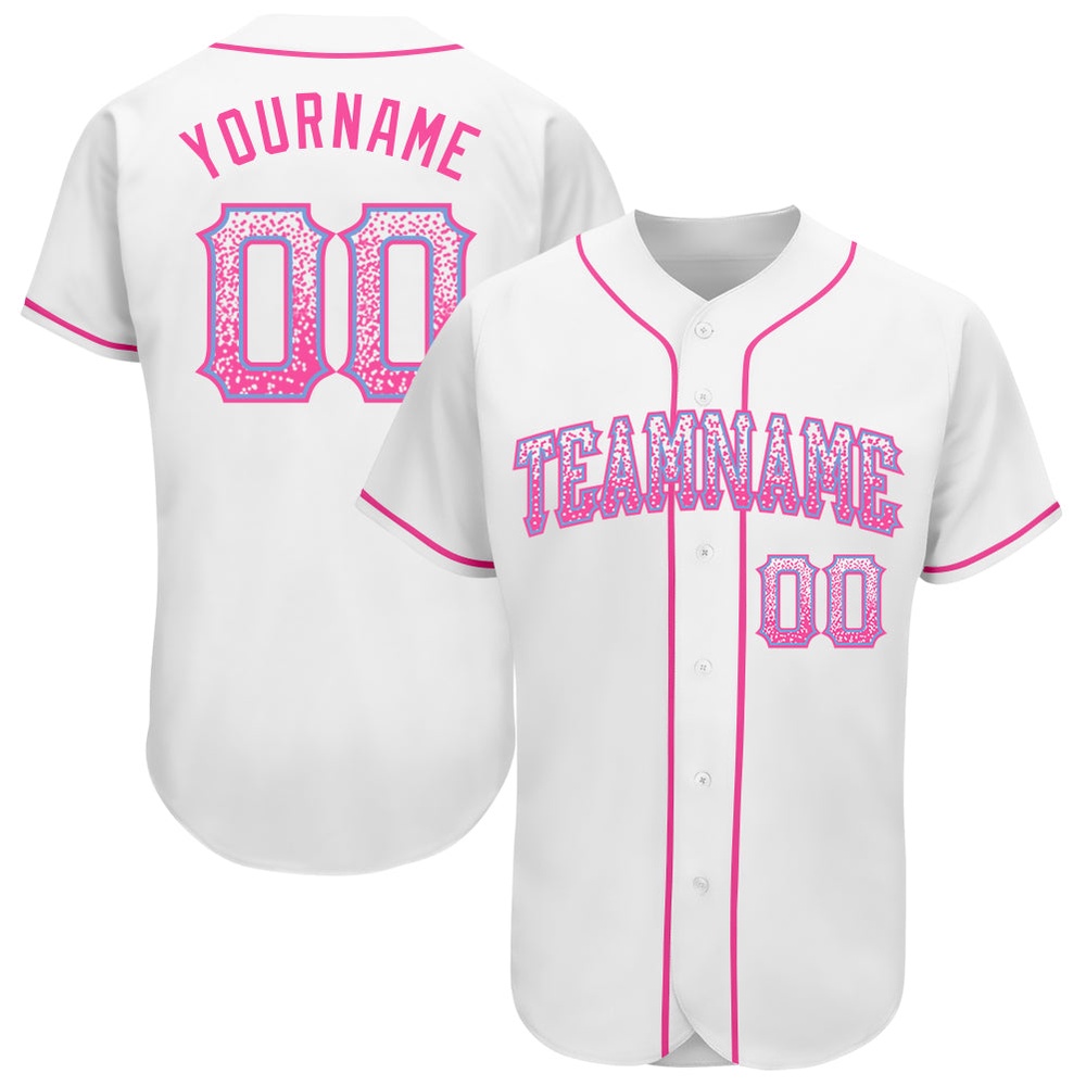 White Pink-Light Blue Authentic Drift Fashion Baseball Jersey, Custom Baseball Jersey, Personalized Sport Jersey