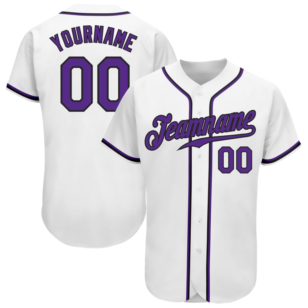 White Purple-Black Authentic Baseball Jersey, Custom Baseball Jersey, Personalized Sport Jersey