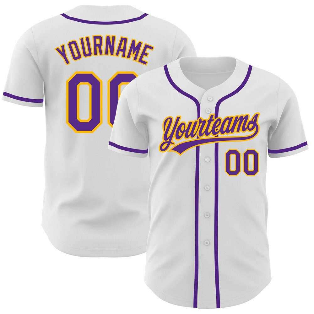 White Purple-Gold Authentic Baseball Jersey, Custom Baseball Jersey, Personalized Sport Jersey White Purple-Gold Authentic Baseball Jersey, Custom Baseball Jersey, Personalized Sport Jersey