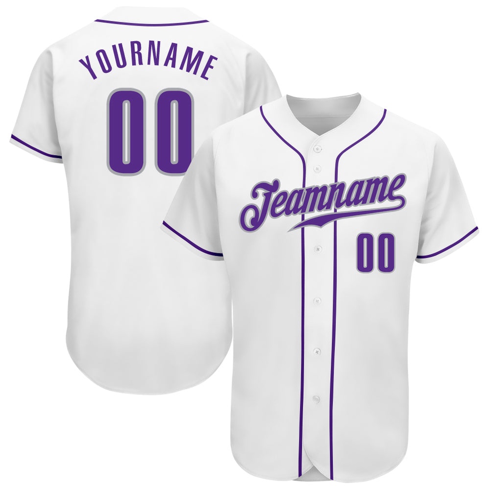 White Purple-Gray Authentic Baseball Jersey, Custom Baseball Jersey, Personalized Sport Jersey