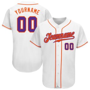 White Purple-Orange Authentic Baseball Jersey, Custom Baseball…