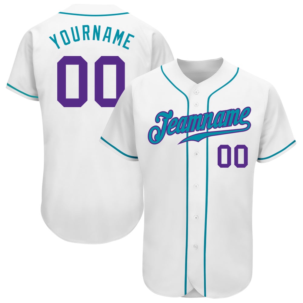 White Purple-Teal Authentic Baseball Jersey, Custom Baseball Jersey, Personalized Sport Jersey