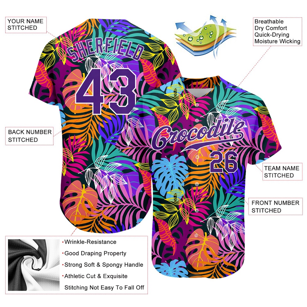 White Purple-White 3D Pattern Design Hawaii Palm Trees Authentic Baseball Jersey, Custom Baseball Jersey, Personalized Sport Jersey