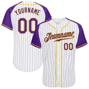 White Purple Pinstripe Purple-Gold Authentic Raglan Sleeves…
