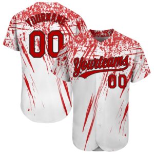 White Red-Black 3D Pattern Design Authentic Baseball…