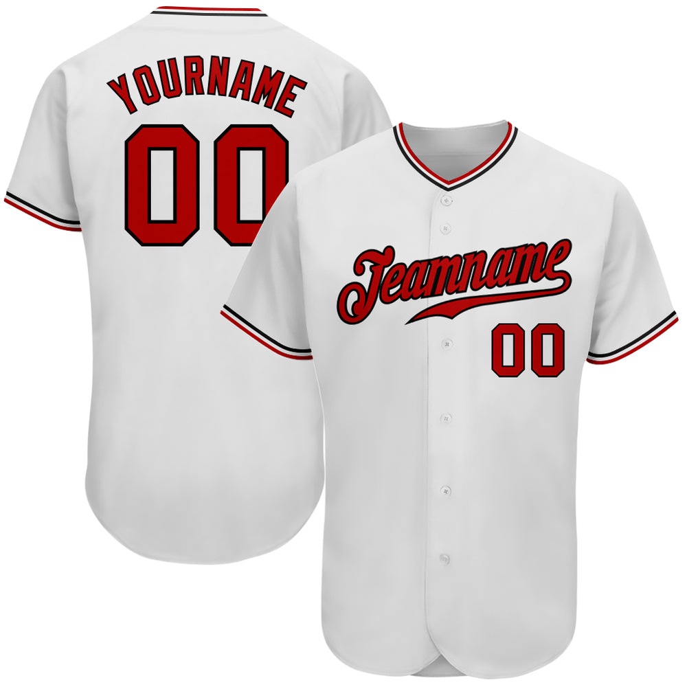 White Red-Black Authentic Baseball Jersey, Custom Baseball Jersey, Personalized Sport Jersey