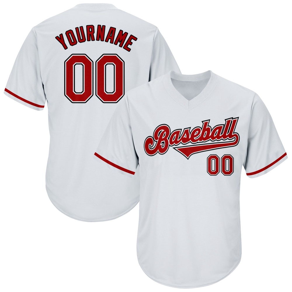 White Red-Black Authentic Throwback Rib-Knit Baseball Jersey Shirt, Custom Baseball Jersey, Personalized Sport Jersey