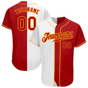 White Red-Gold Authentic Split Fashion Baseball Jersey,…