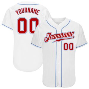 White Red-Light Blue Authentic Baseball Jersey, Custom…