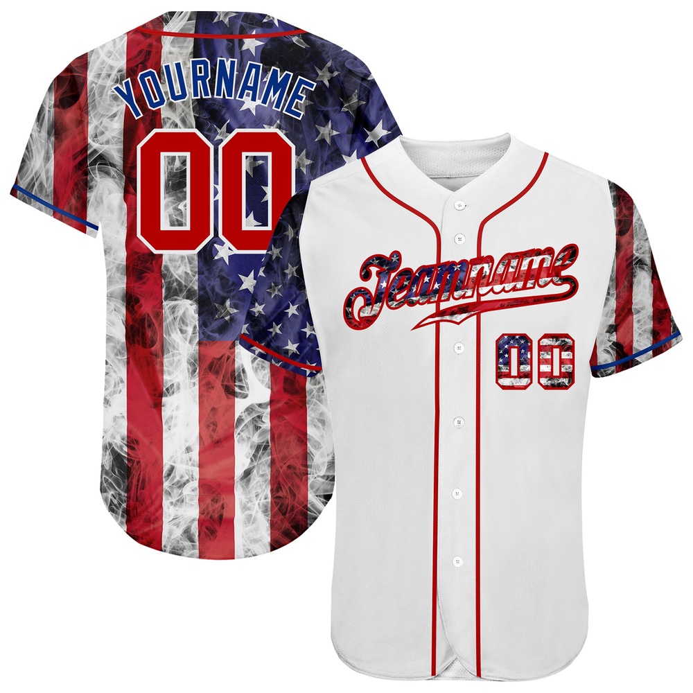 White Red-Royal 3D American Flag Authentic Baseball Jersey, Custom Baseball Jersey, Personalized Sport Jersey White Red-Royal 3D American Flag Authentic Baseball Jersey, Custom Baseball Jersey, Personalized Sport Jersey
