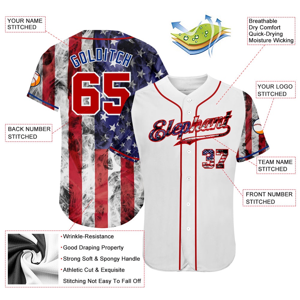 White Red-Royal 3D American Flag Authentic Baseball Jersey, Custom Baseball Jersey, Personalized Sport Jersey White Red-Royal 3D American Flag Authentic Baseball Jersey, Custom Baseball Jersey, Personalized Sport Jersey