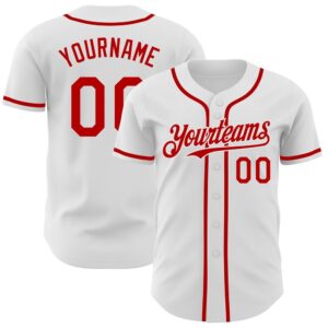 White Red Authentic Baseball Jersey, Custom Baseball…