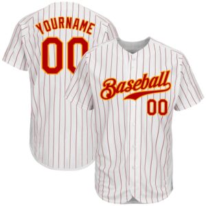 White Red Pinstripe Red-Gold Authentic Baseball Jersey,…