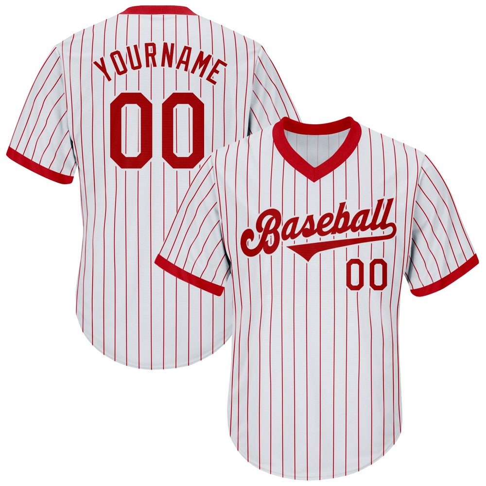 White Red Pinstripe Red-White Authentic Throwback Rib-Knit Baseball Jersey Shirt, Custom Baseball Jersey, Personalized Sport Jersey White Red Pinstripe Red-White Authentic Throwback Rib-Knit Baseball Jersey Shirt, Custom Baseball Jersey, Personalized Sport Jersey