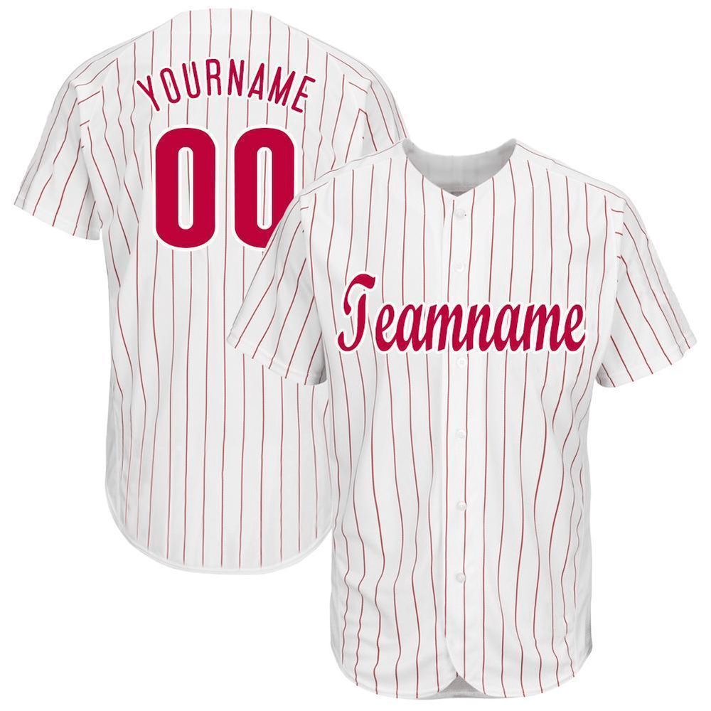 White Red Pinstripe Red-White Baseball Jersey, Custom Baseball Jersey, Personalized Sport Jersey White Red Pinstripe Red-White Baseball Jersey, Custom Baseball Jersey, Personalized Sport Jersey