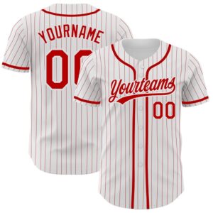 White Red Pinstripe Red Authentic Baseball Jersey,…