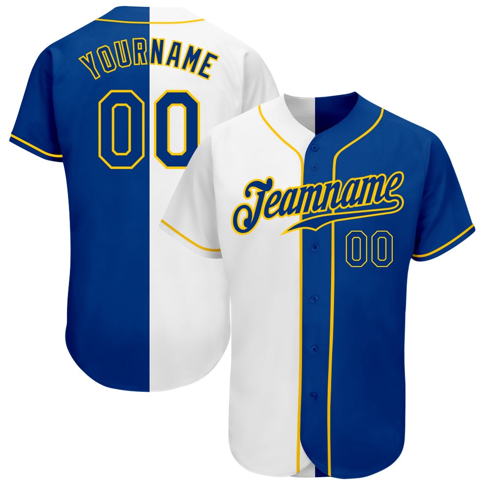 White Royal-Gold Authentic Split Fashion Baseball Jersey, Custom Baseball Jersey, Personalized Sport Jersey