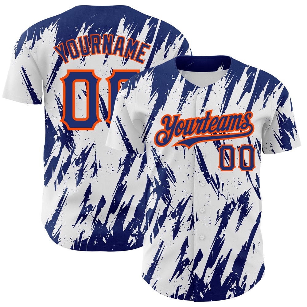 White Royal-Orange 3D Pattern Design Abstract Sharp Shape Authentic Baseball Jersey, Custom Baseball Jersey, Personalized Sport Jersey